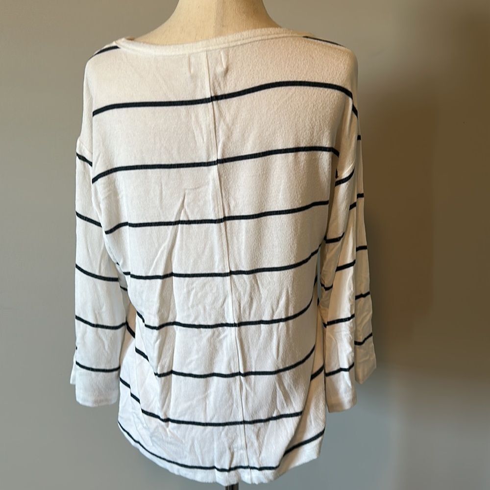 Sundry sz 1 boat neck casual nautical navy white striped long sleeve top - Picture 3 of 5